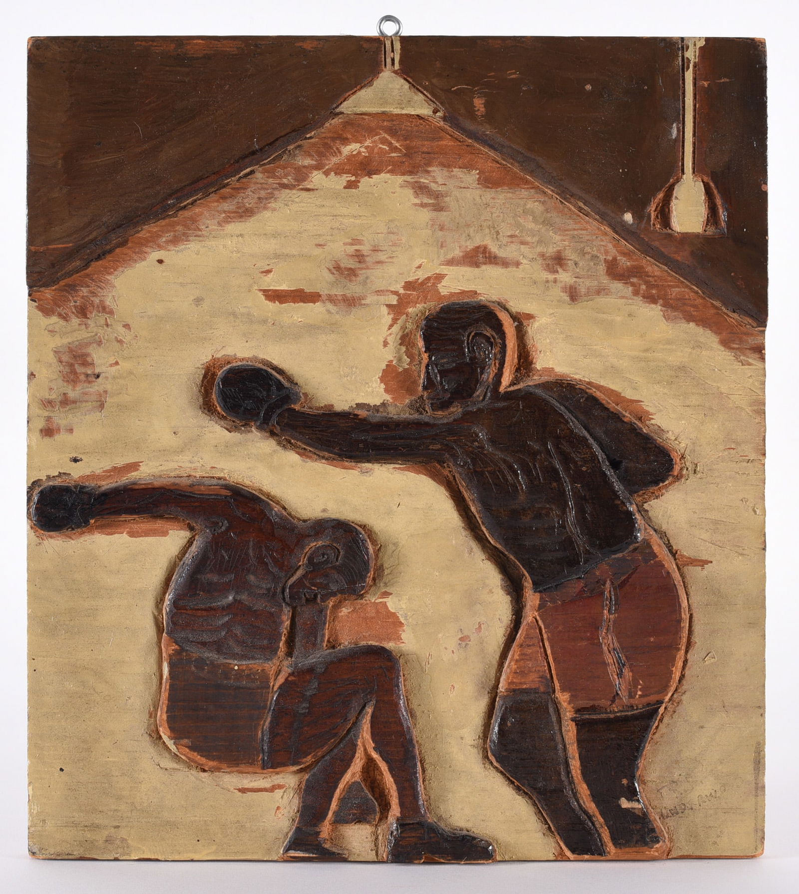 Folk Carved Black American Boxing Scene with Paint (1 of 4)