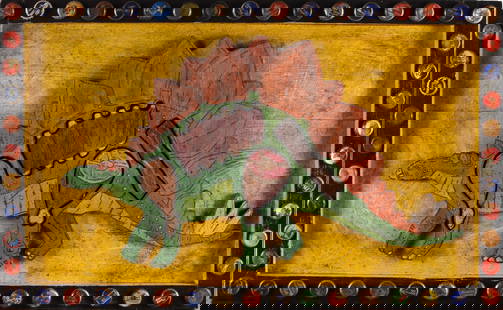 Eric Cunningham Folk Art Painting Collage: paint on wood, cut out pieces and other material. Eric is a full time folk artist living in Tennessee. He has created thousands of pieces of folk art.