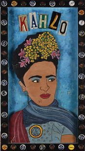 Eric Cunningham Folk Art Painting Collage: paint on wood, cut out pieces and other material. Eric is a full time folk artist living in Tennessee. He has created thousands of pieces of folk art.