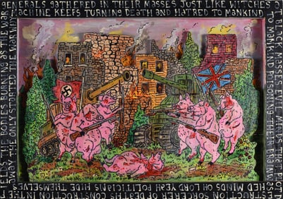 Eric Cunningham Folk Art Painting Collage