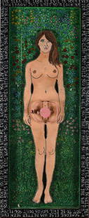 Eric Cunningham Folk Art Painting Collage: paint on wood, cut out pieces and other material. Eric is a full time folk artist living in Tennessee. He has created thousands of pieces of folk art.