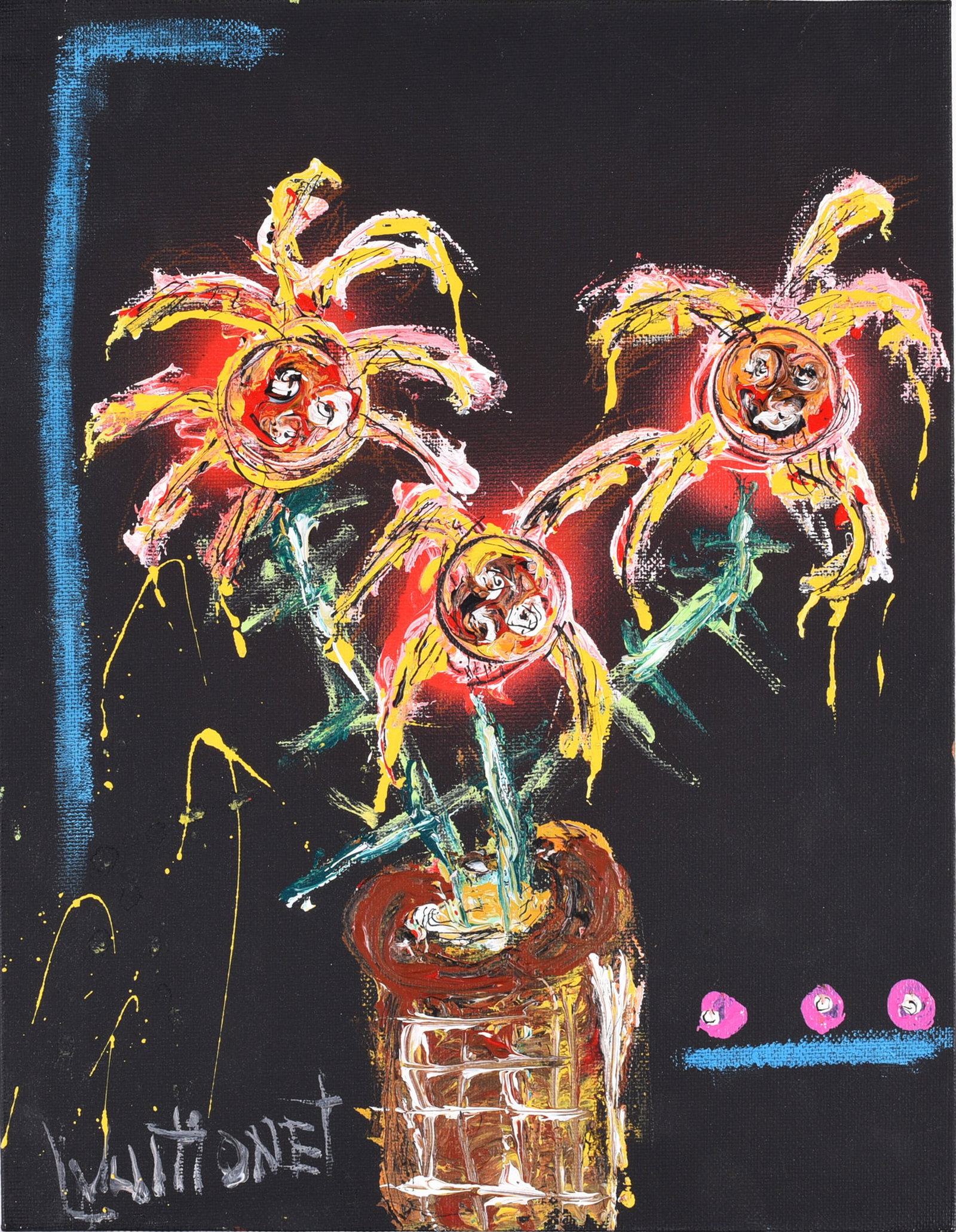 Louise Vuittonet Folk painting: paint on heavy artist paper, signed.