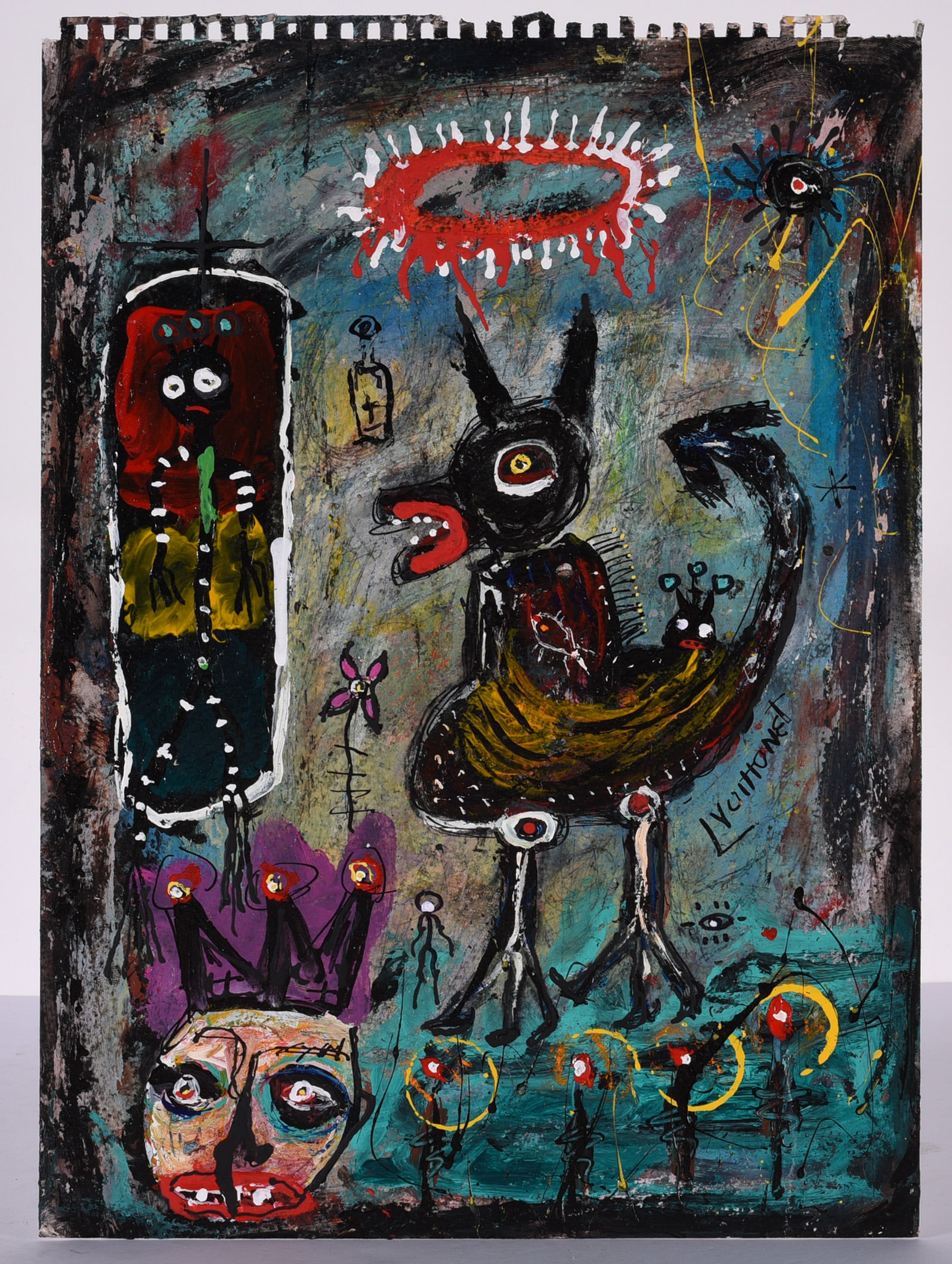 Louise Vuittonet Folk painting: paint on heavy artist paper, signed.