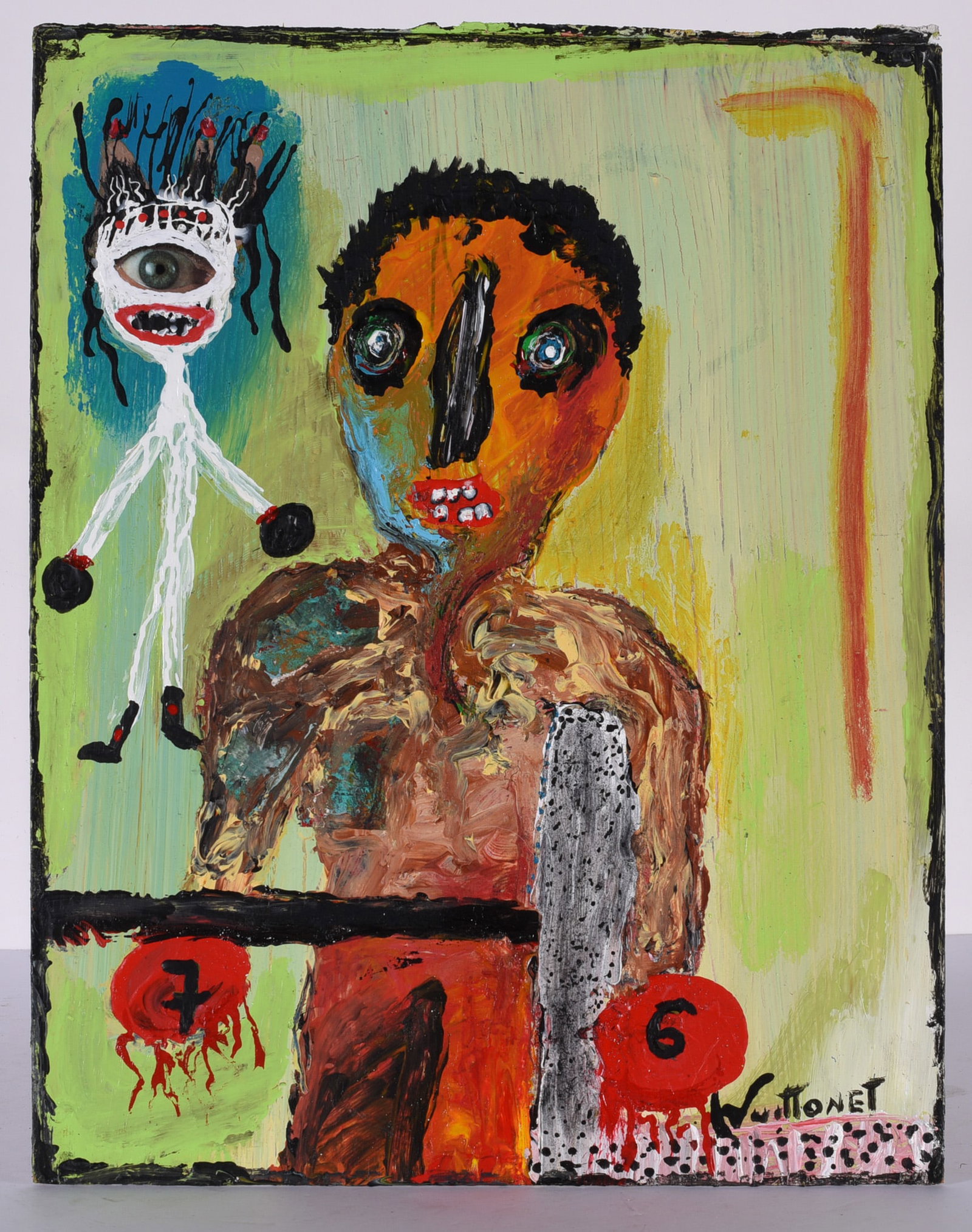 Louise Vuittonet Folk painting: paint on heavy artist paper, signed.