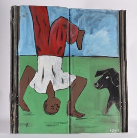 Leonard Jones Folk Painting on Roof tin