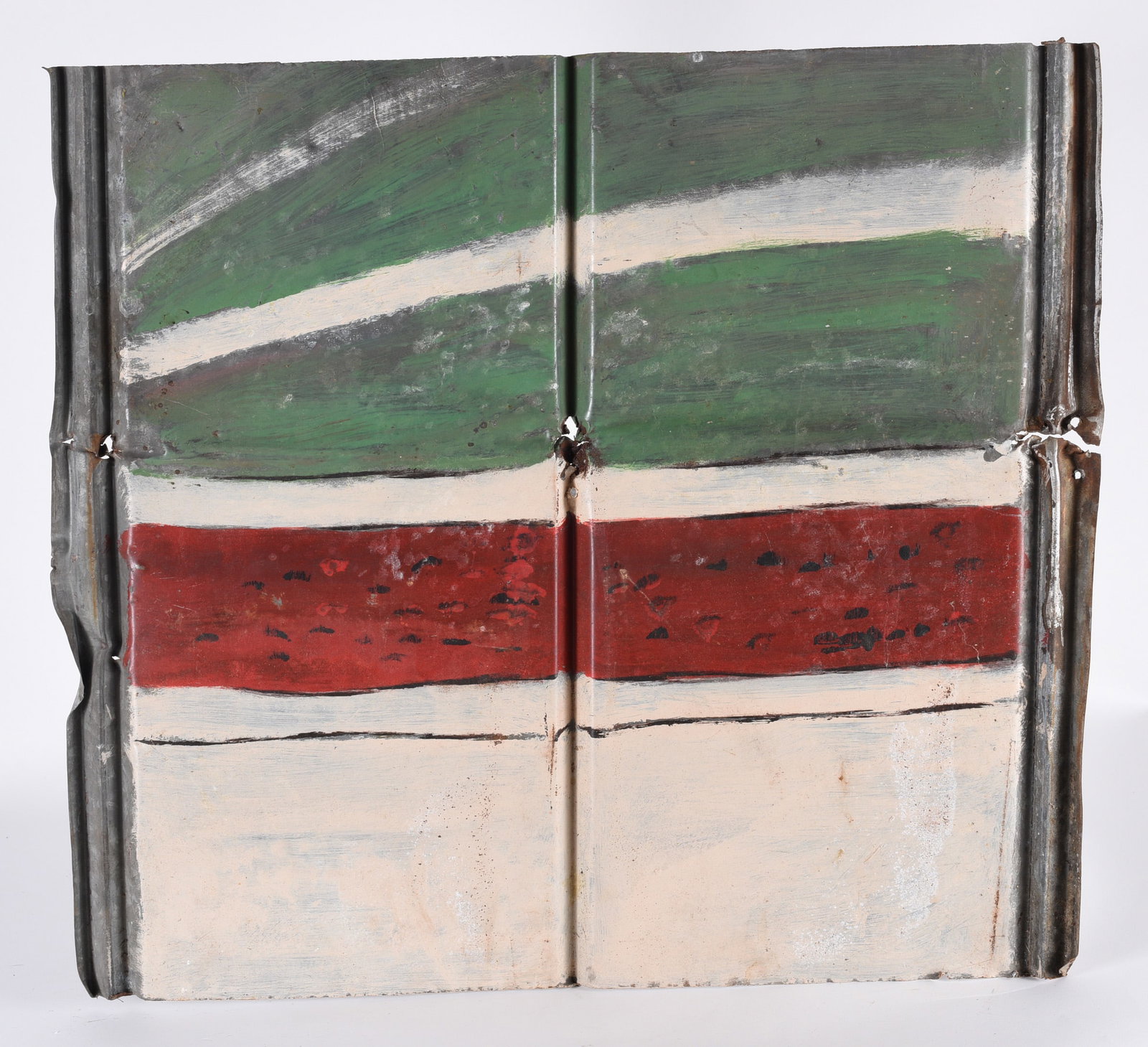 Leonard Jones Folk Painting on Roof tin: paint on roof tin by African American folk painter Leonard Jones.