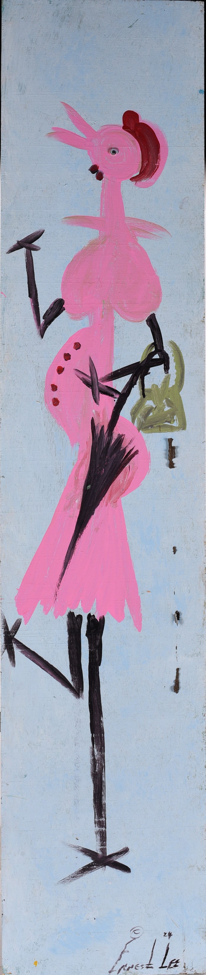 Ernest Lee Folk Art Painting: Ernest Lee Folk Art painting on wood board.
