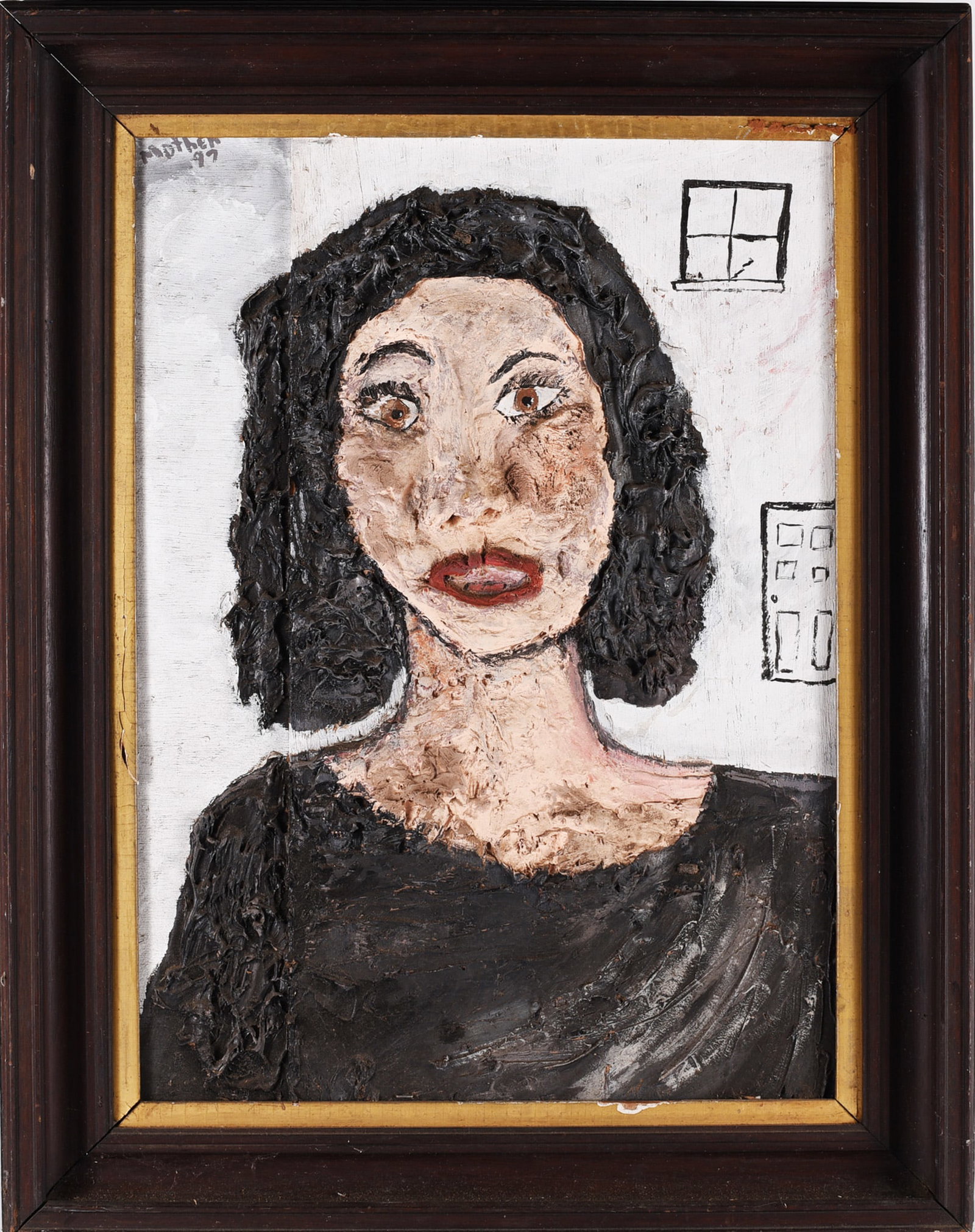 Folk Painting Collage: mixed media 3d painting, framed.