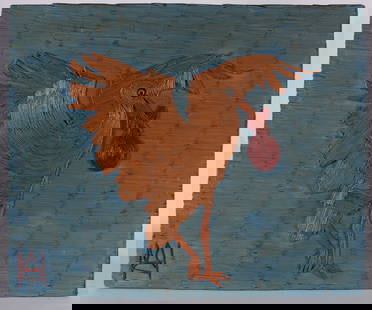 Henry Wesley Stewart Folk Art aka The Toothpick King: a wonderful painted folk painting collage made from toothpicks. Signed lower left. Henry Wesley (1916 - 1996)