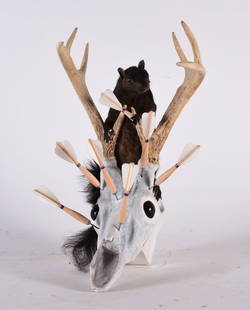 Gene Kangas (b. 1944) Sculpture: 18". Mixed media sculpture. Signed. Gene is a versatile contemporary artist, creating artwork in various media including modern sculptures and installations, digital paintings, folk art, wood turned s