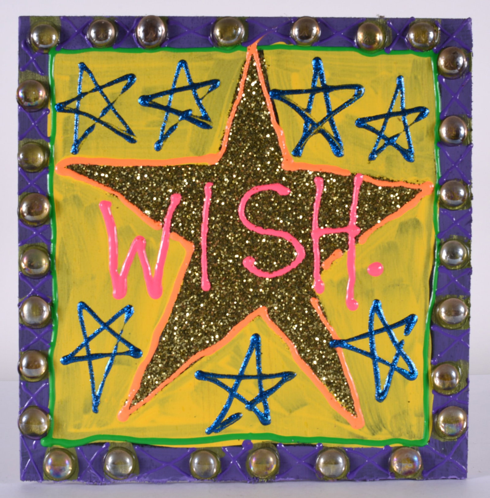 Jon Stucky Folk Art Painting: 12"x12" folk painting on wood board, signed on back.