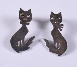 Vintage Silver Cat Earings