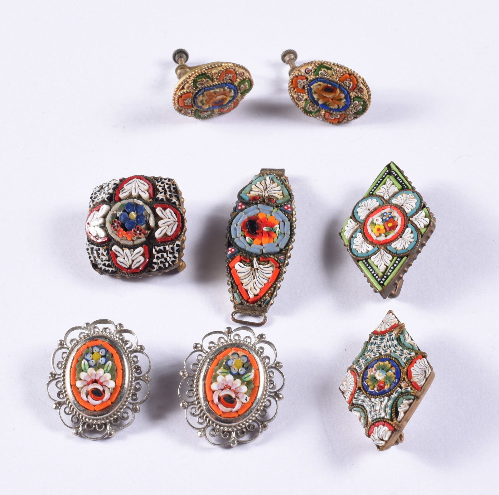 Vintage Italian Micro Mosaic Jewelry Group: This is a collection of jewelry from two estates. All items are sold as is where is. We can in house ship and our price is below under condition. The price to the right is 3rd party shipping. To get i