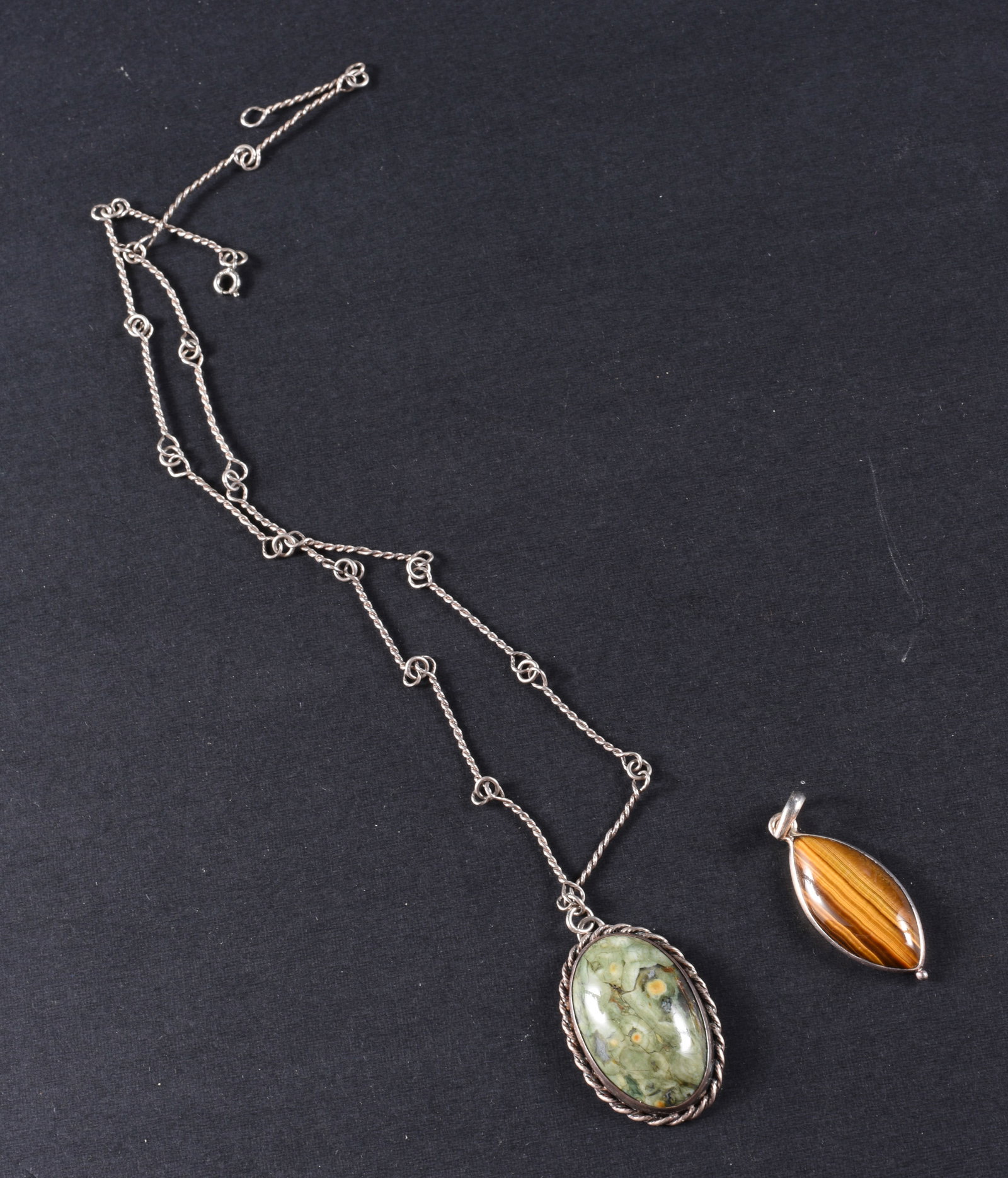 Sterling Silver Imperial Jasper Pendant Necklas: This is a collection of jewelry from two estates. All items are sold as is where is. We can in house ship and our price is below under condition. The price to the right is 3rd party shipping. To get i