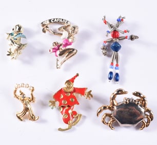 Vintage Clown Brooch Group and other