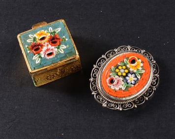 Vintage Micro Mosaic Pill Boxes Miniature Size