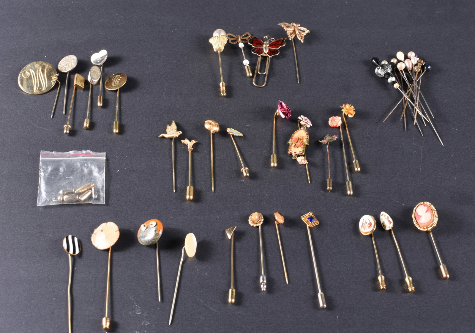 Group of Gold Filled Hat Pins: This is a collection of jewelry from two estates. All items are sold as is where is. We can in house ship and our price is below under condition. The price to the right is 3rd party shipping. To get i