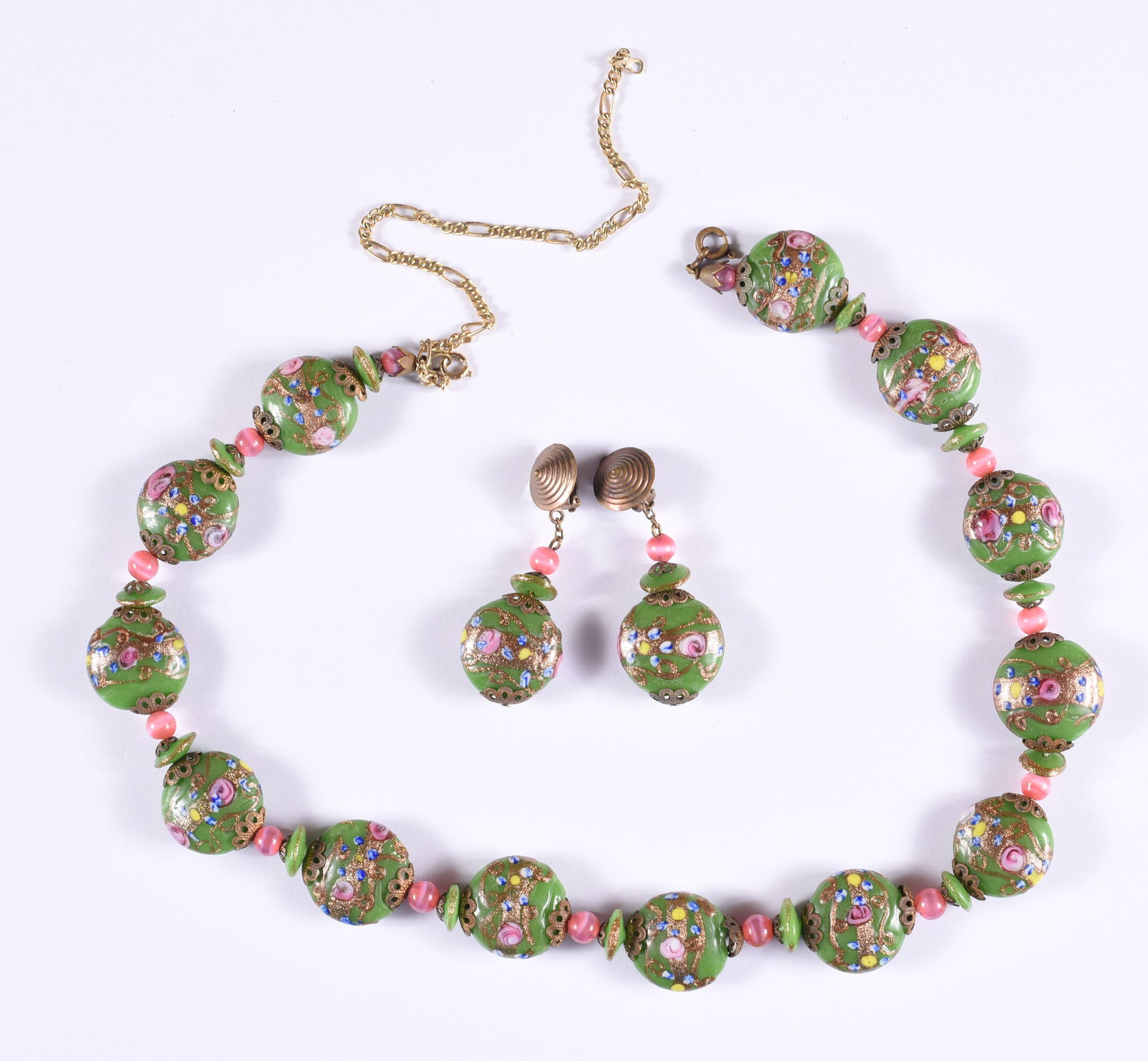 Vintage Murano Italian Art Wedding Cake Glass Necklace and Earings: This is a collection of jewelry from two estates. All items are sold as is where is. We can in house ship and our price is below under condition. The price to the right is 3rd party shipping. To get i