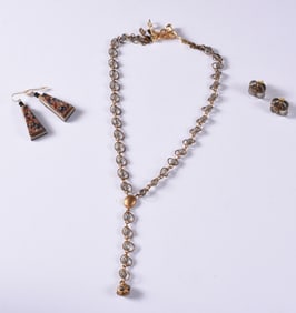 Gold Tone Necklace and Earing Group