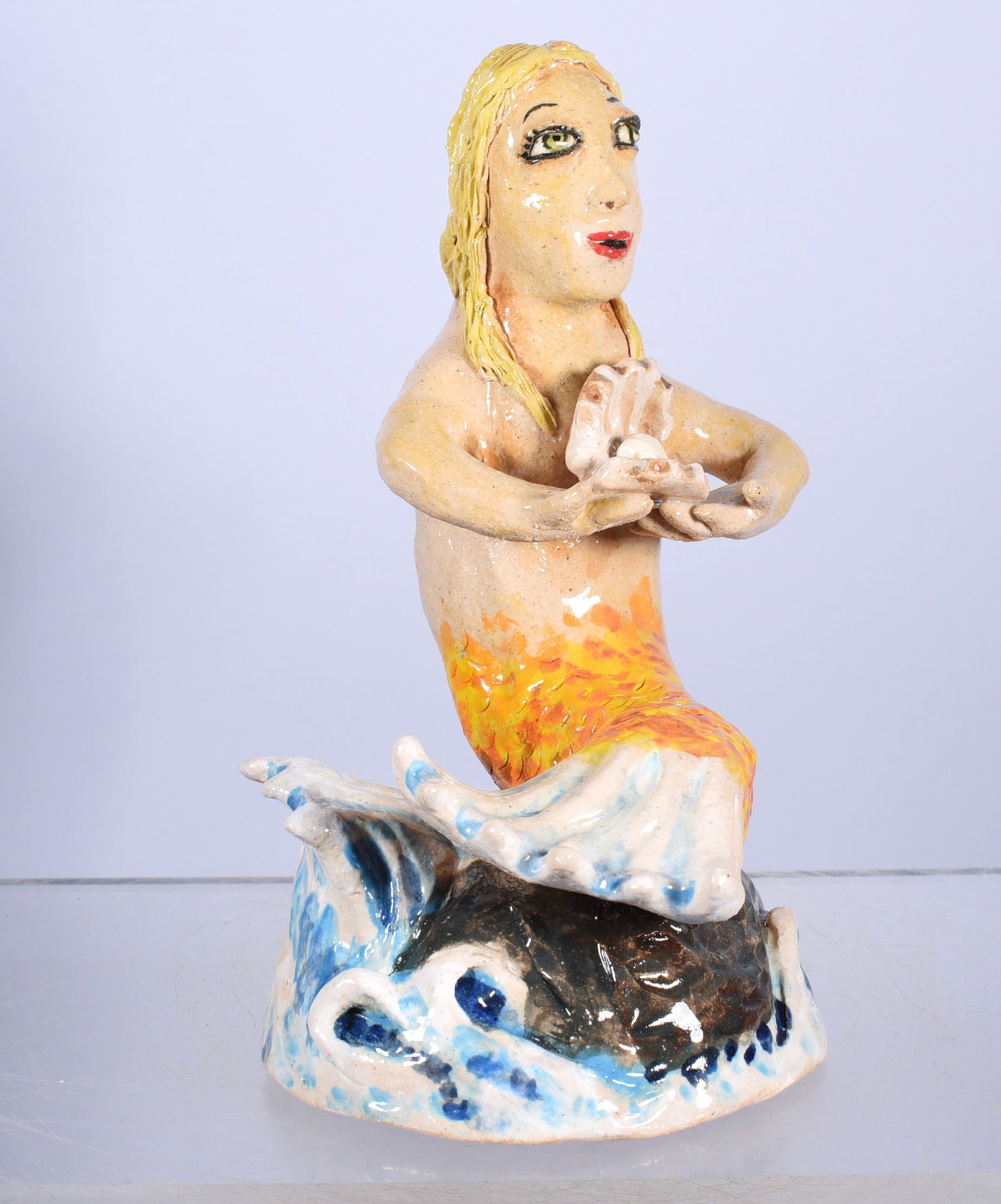 Stacy Lambert Pottery Mermaid: pottery Mermaid by Stace Lambert, signed on bottom and dated 2023. All items can be shipped in house see price under condition. The price to right is 3rd party and has nothing to do with us. To get in