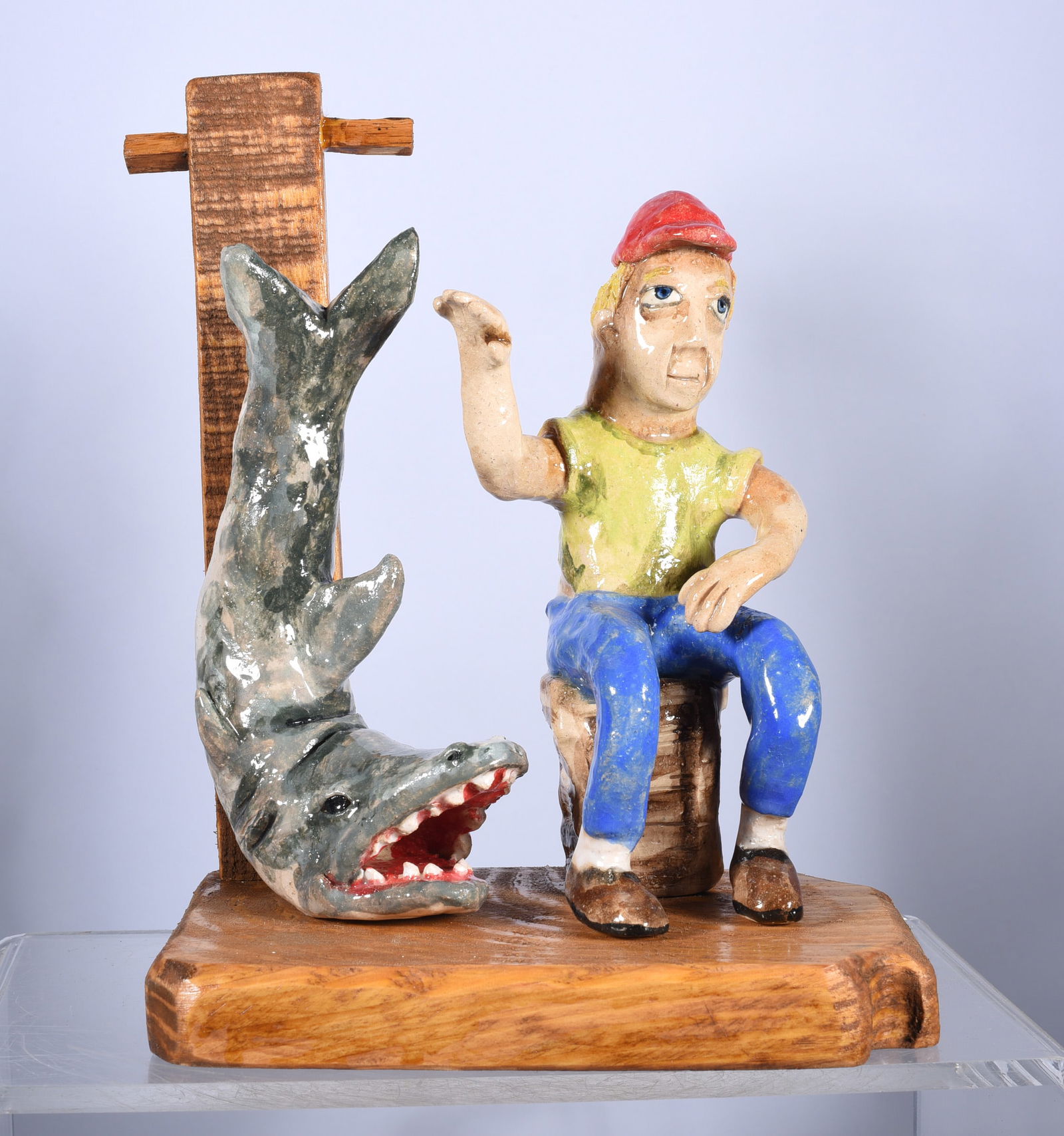 Stacy Lambert Pottery Figural Shark Fisherman (1 of 3)
