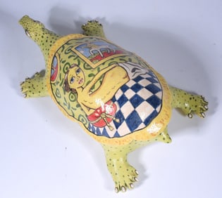 Stacy Lambert Pottery Turtle with AMAZING ARTWORK
