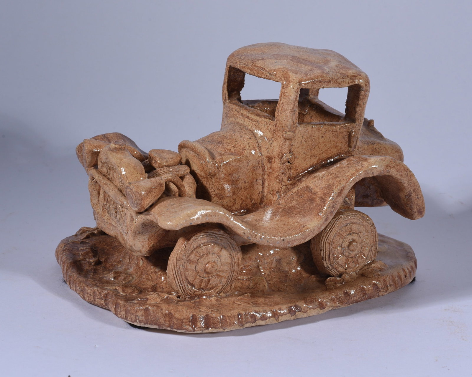 Stacy Lambert Folk Pottery Car: pottery t-model car. Signed.