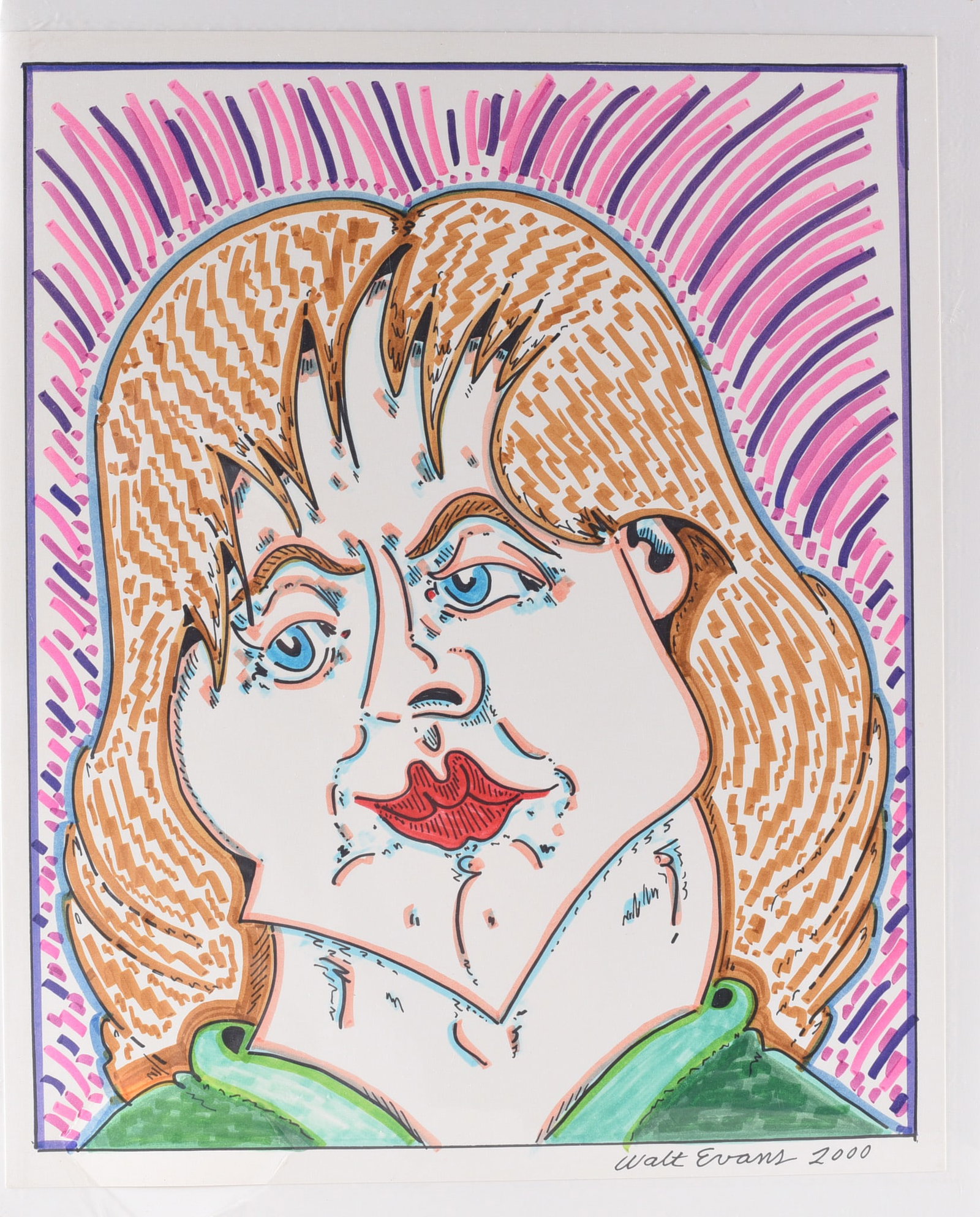Walt Evans Drawing: marker and pen on paper stock. Signed and dated 2000