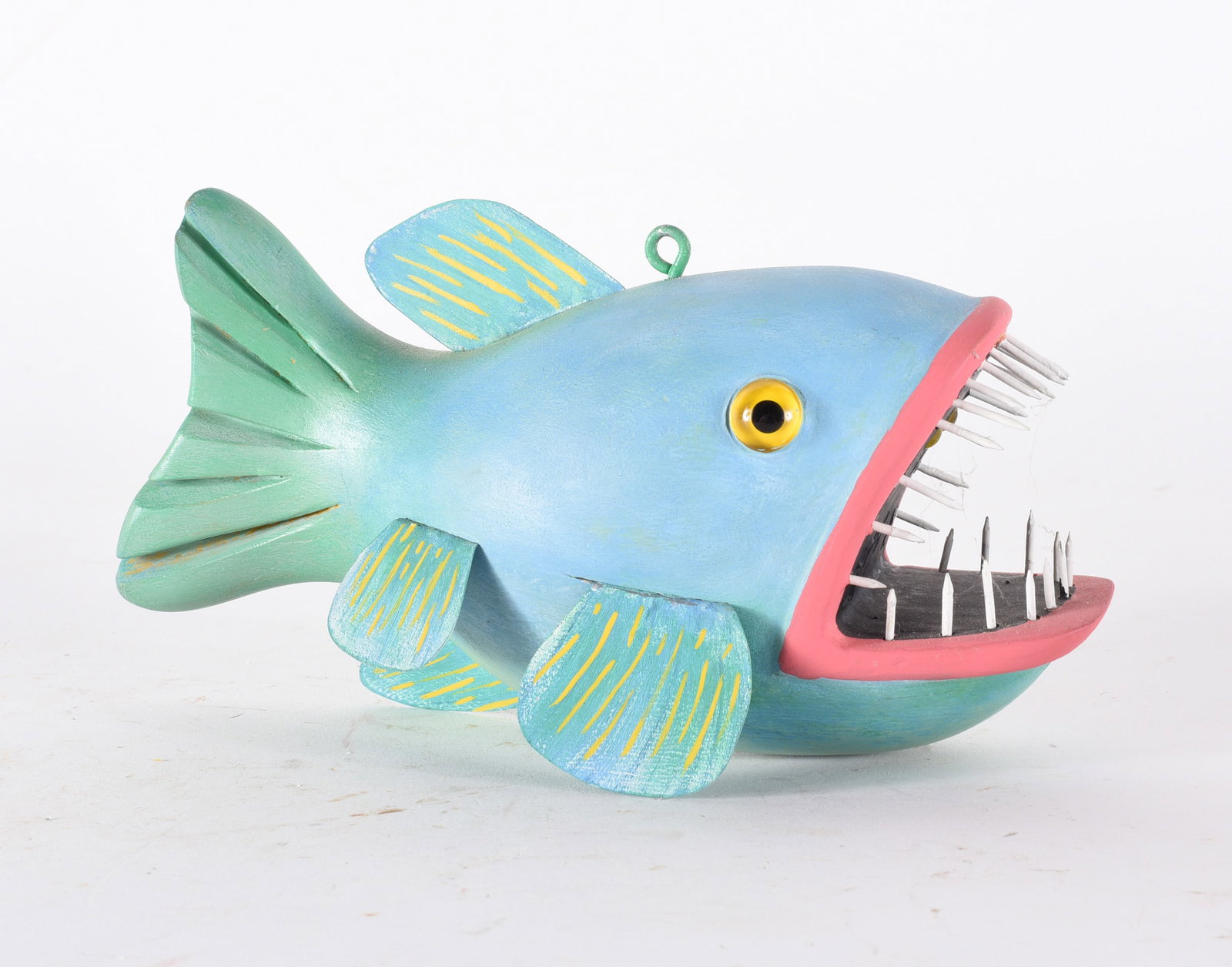 Folk Art Carved Wood Fish: carved wood and paint, signed.