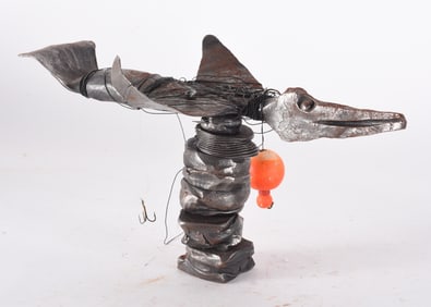 Folk Art Metal Bird Sculpture