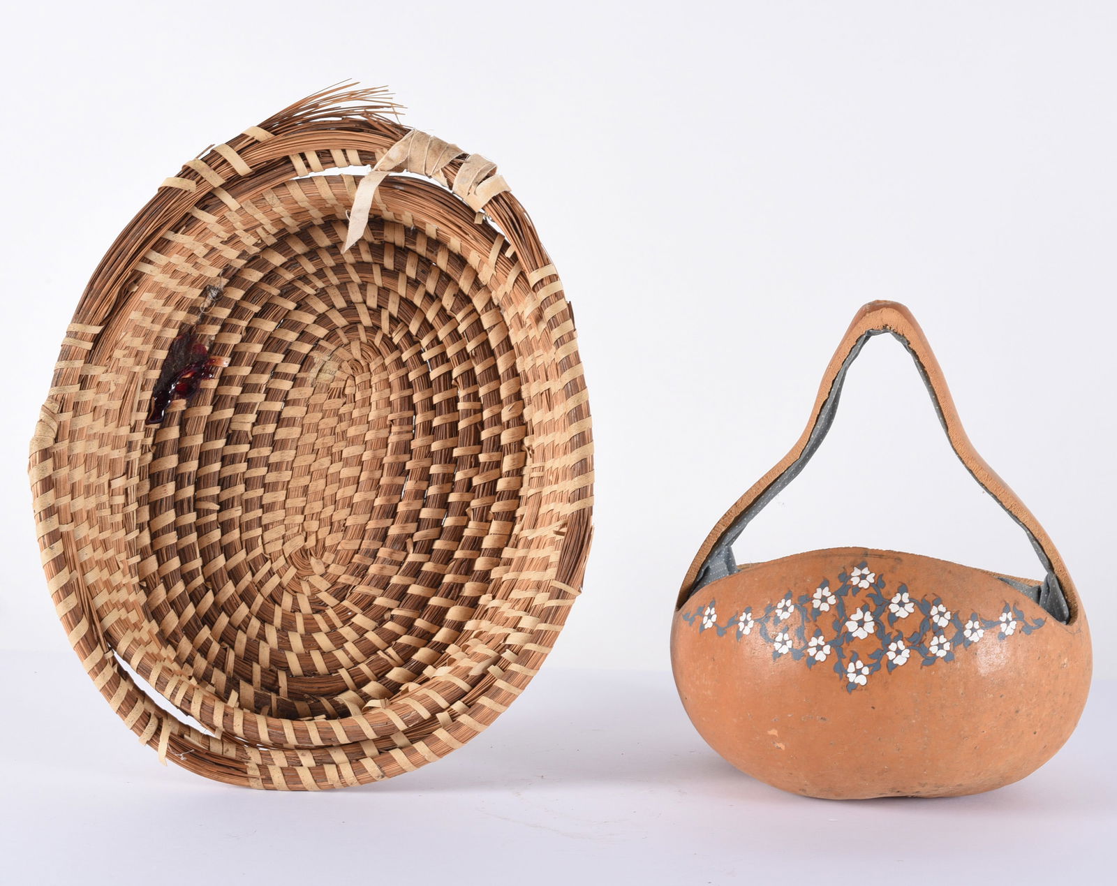 Two Tribal Baskets: READ IN FULL! These items are all from an attic that we cleaned out. These are sold as is where is. See pictures for details. If we in house pack and ship for you it takes 4 weeks or so DO NOT ASK WHE