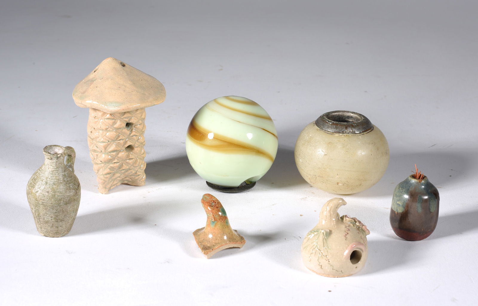 Group of Vintage Miniature Pottery and Marble Items: READ IN FULL! These items are all from an attic that we cleaned out. These are sold as is where is. See pictures for details. If we in house pack and ship for you it takes 4 weeks or so DO NOT ASK WHE