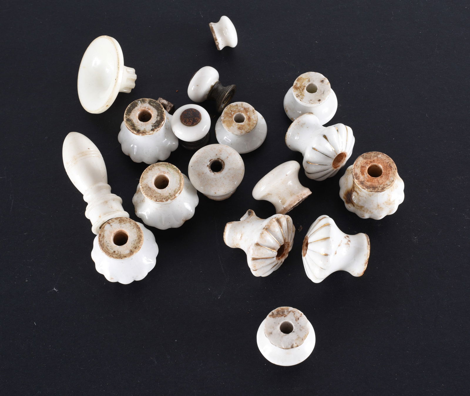 Antique Hardware Porcelain Knobs: READ IN FULL! These items are all from an attic that we cleaned out. These are sold as is where is. See pictures for details. If we in house pack and ship for you it takes 4 weeks or so DO NOT ASK WHE