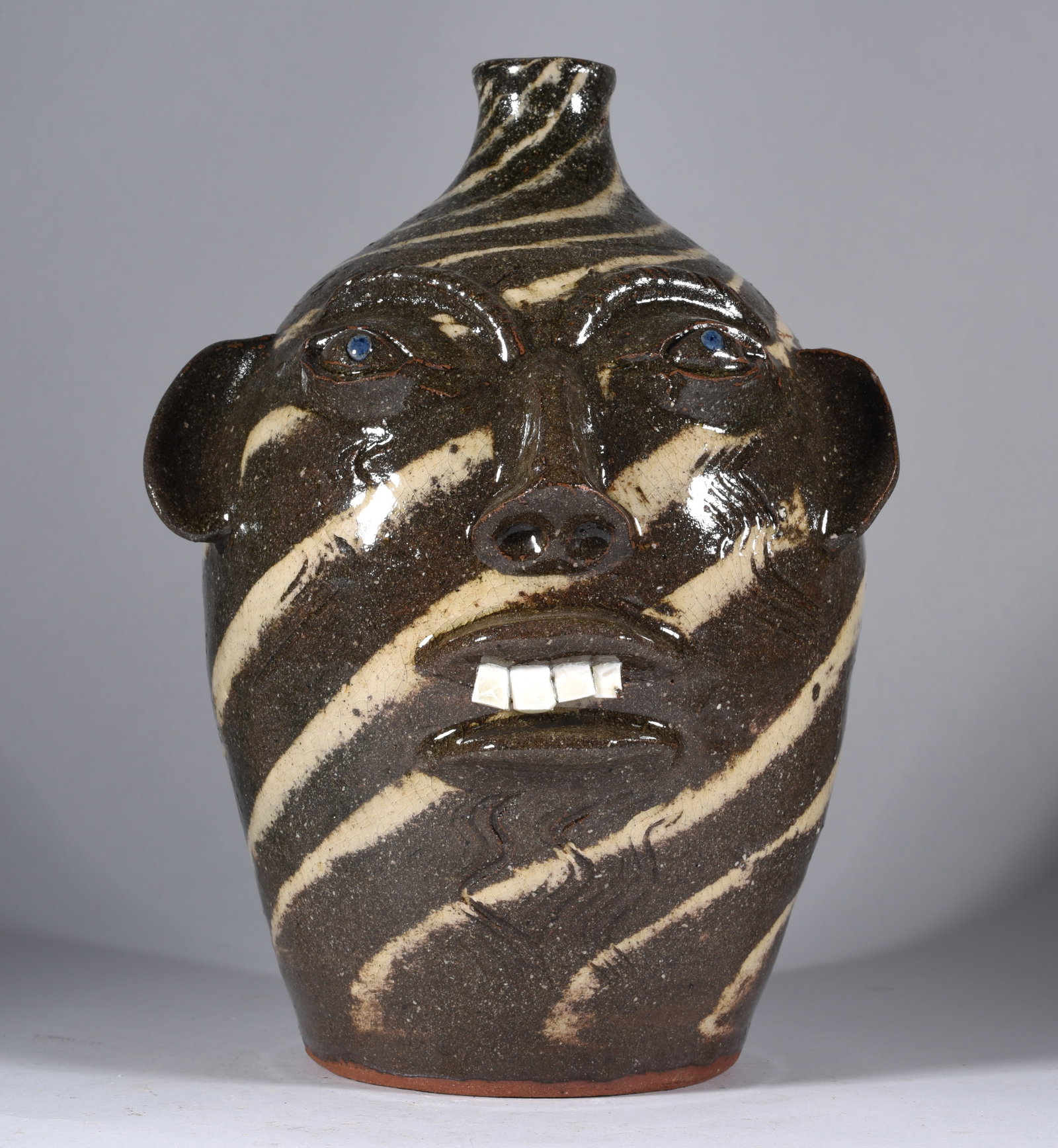 Waler Fleming Swirl Face Jug: All pottery is from a single owner collection and is in as fired condition unless otherwise stated under condition. See photos for details. IN HOUSE SHIPPING is also listed under Condition.