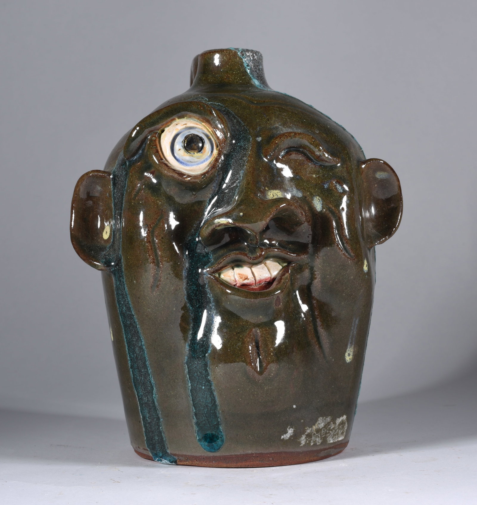 Steve Trupen Face Jug: All pottery is from a single owner collection and is in as fired condition unless otherwise stated under condition. See photos for details. IN HOUSE SHIPPING is also listed under Condition.