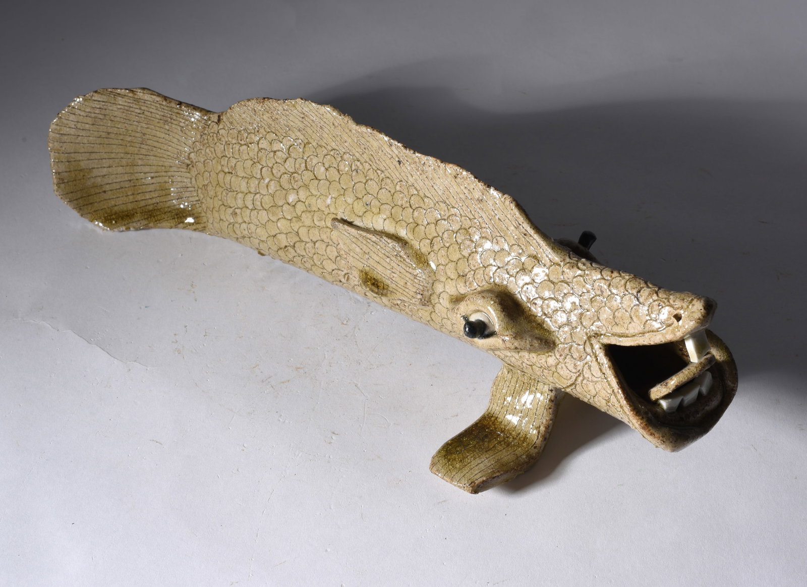 North Carolina Folk Pottery Fish: All pottery is from a single owner collection and is in as fired condition unless otherwise stated under condition. See photos for details. IN HOUSE SHIPPING is also listed under Condition.