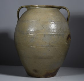 Ohio Stoneware Jar Incised Decorated Fish ca. 1840