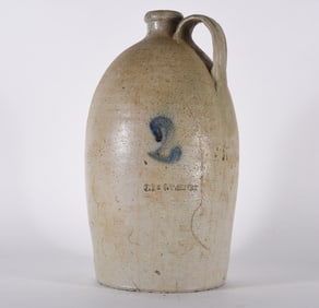 JD and TW Craven Signed Salt Glaze Jug with Blue Cobalt