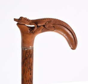 Folk Art Carved Alligator Cane