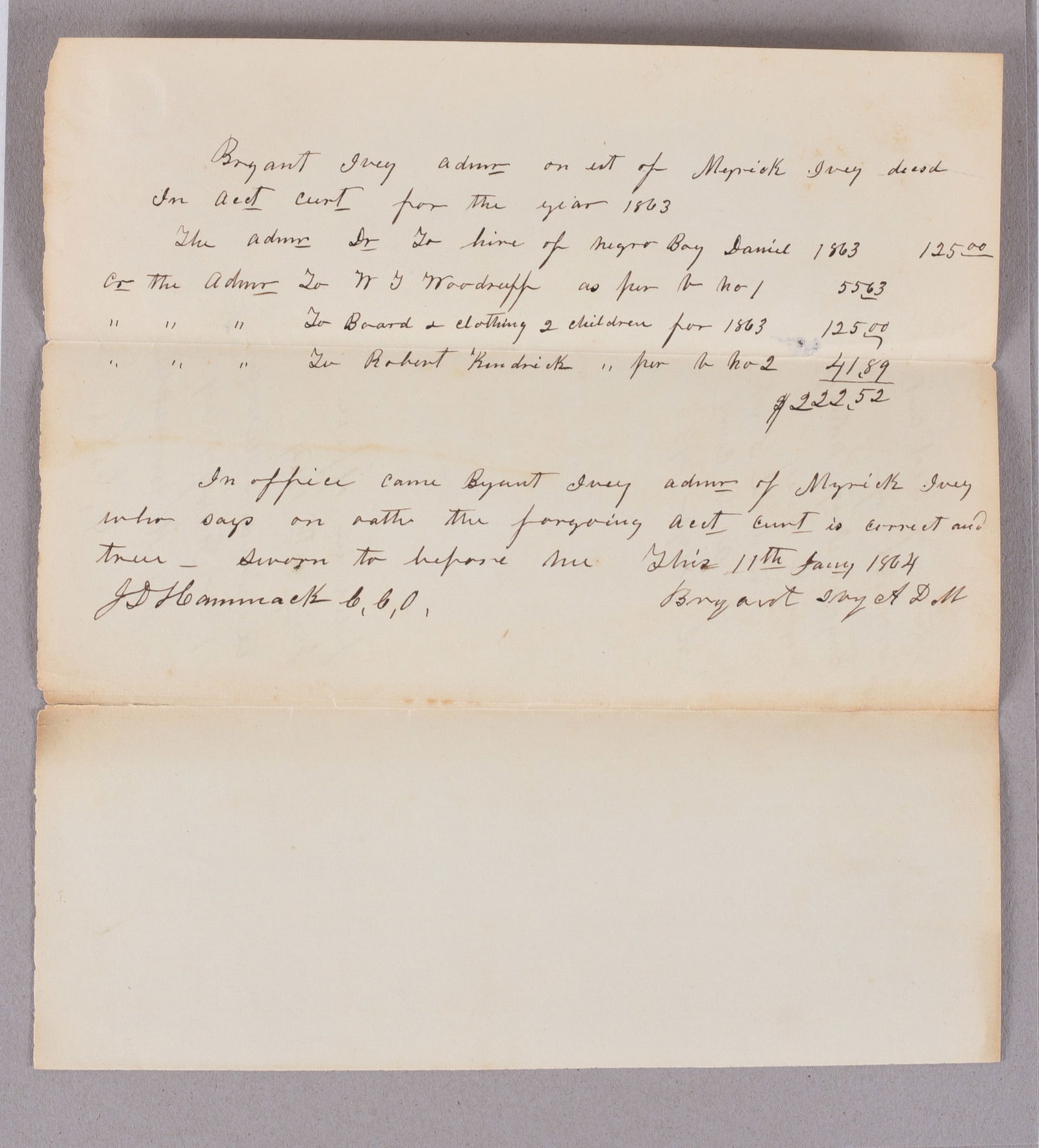 Hire of Negro Boy Document 1863 (1 of 2)