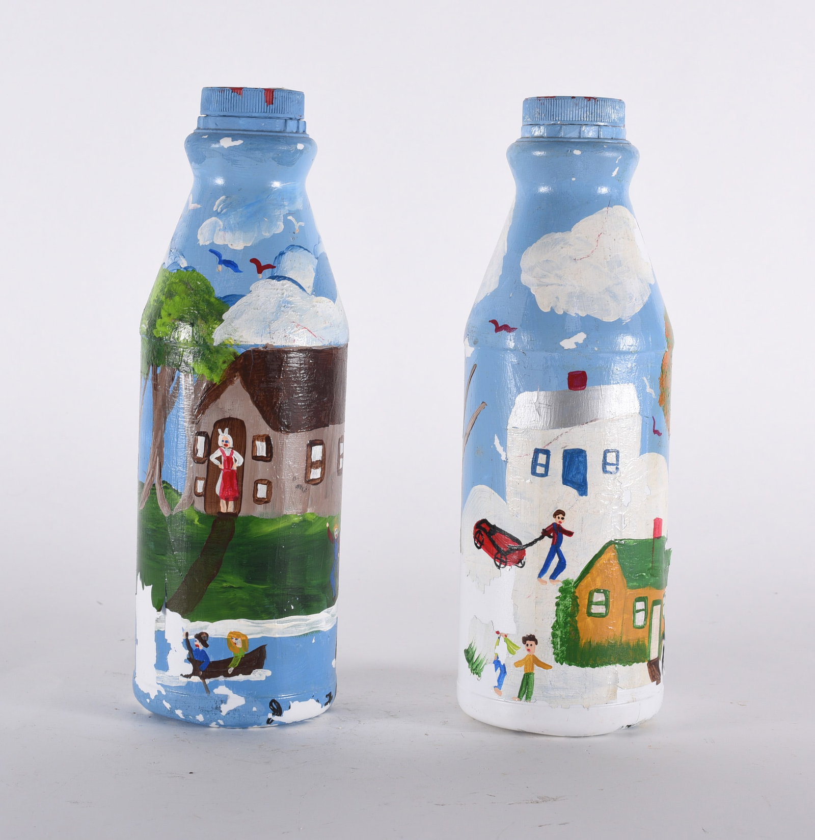 Ronald Cooper Painted Bottles: painted plastic milk bottles. Plastic.