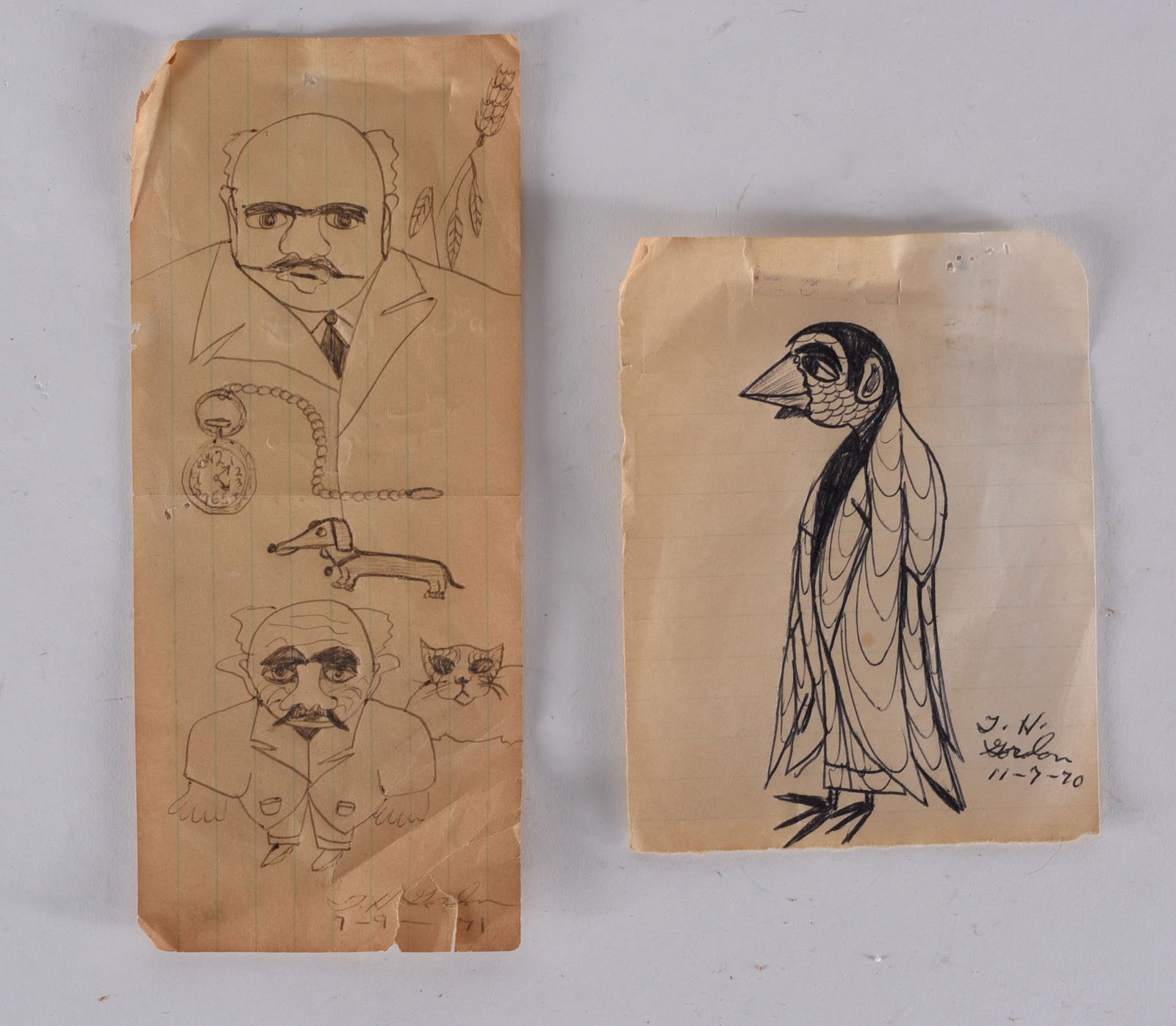 TH Gordon Drawings: pen and pencil on paper, both signed.