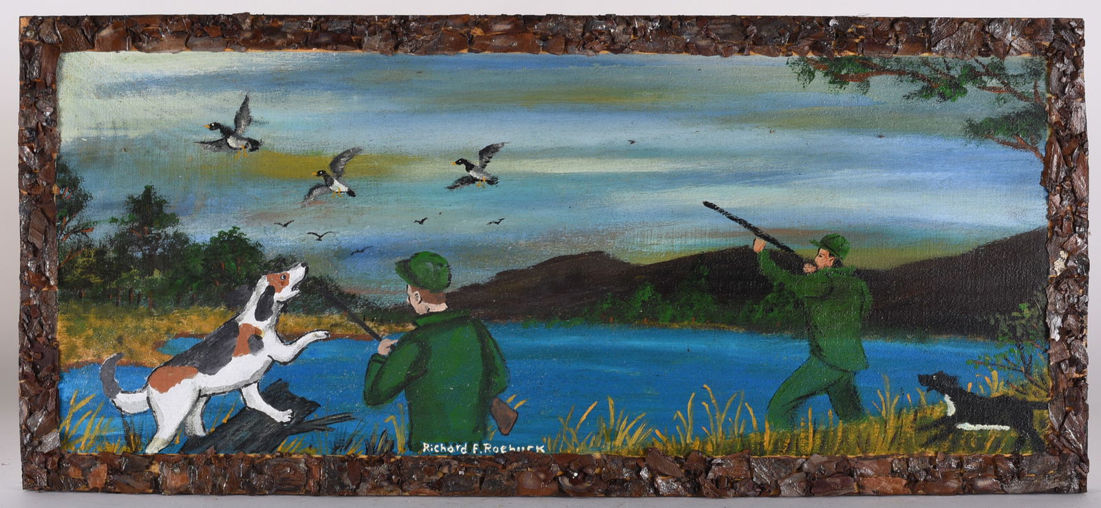 Richard Roebuck Folk Painting in house shipping est $60: folk art painting by african american Richard Roebuck.