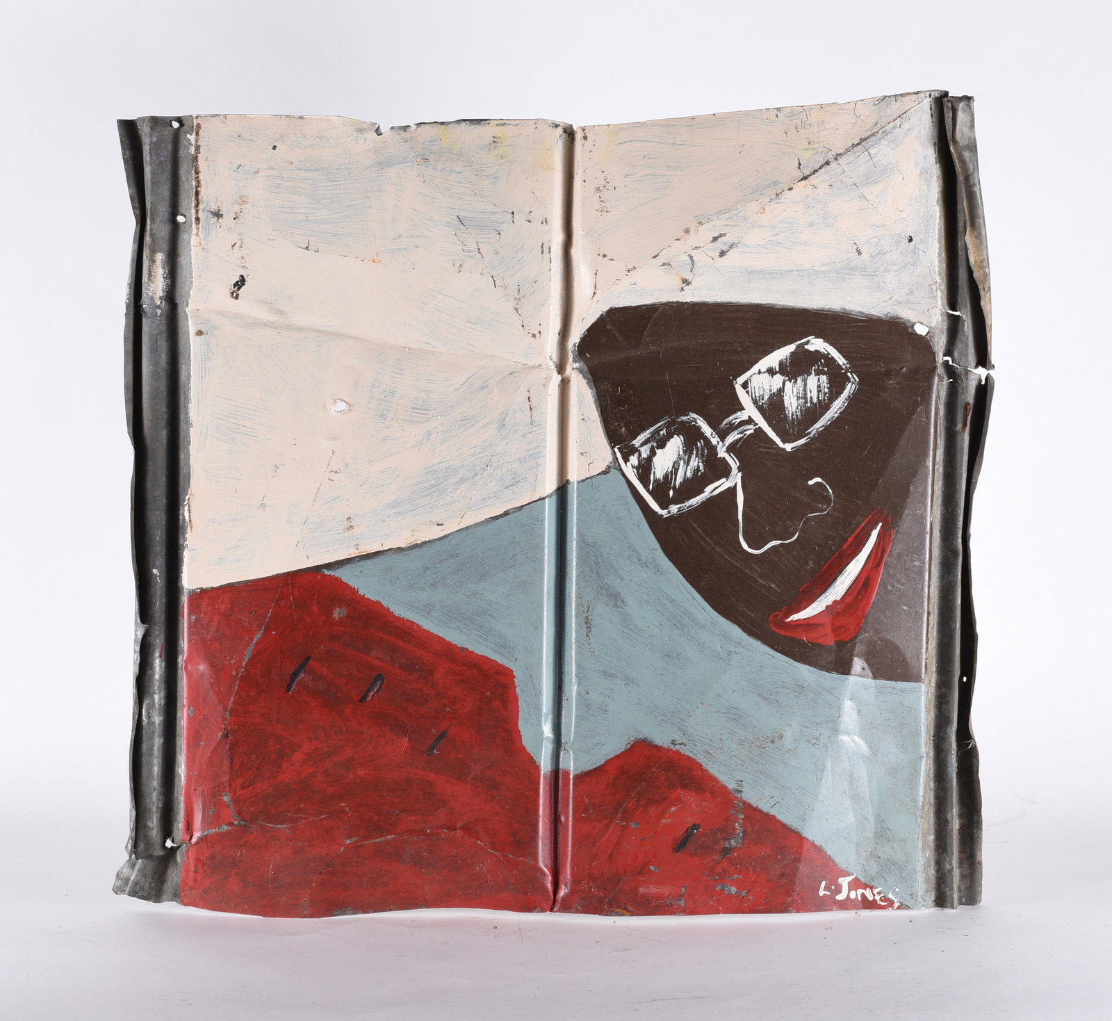 Leanord Jones Folk Painting on Tin: folk painting by Leonard Jones. African American artist living in Georgia.