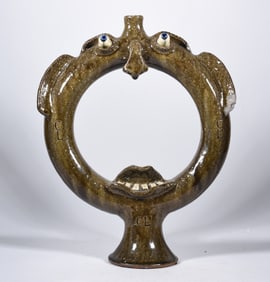 Charles Lisk Folk Pottery Ring Jug Face Jug