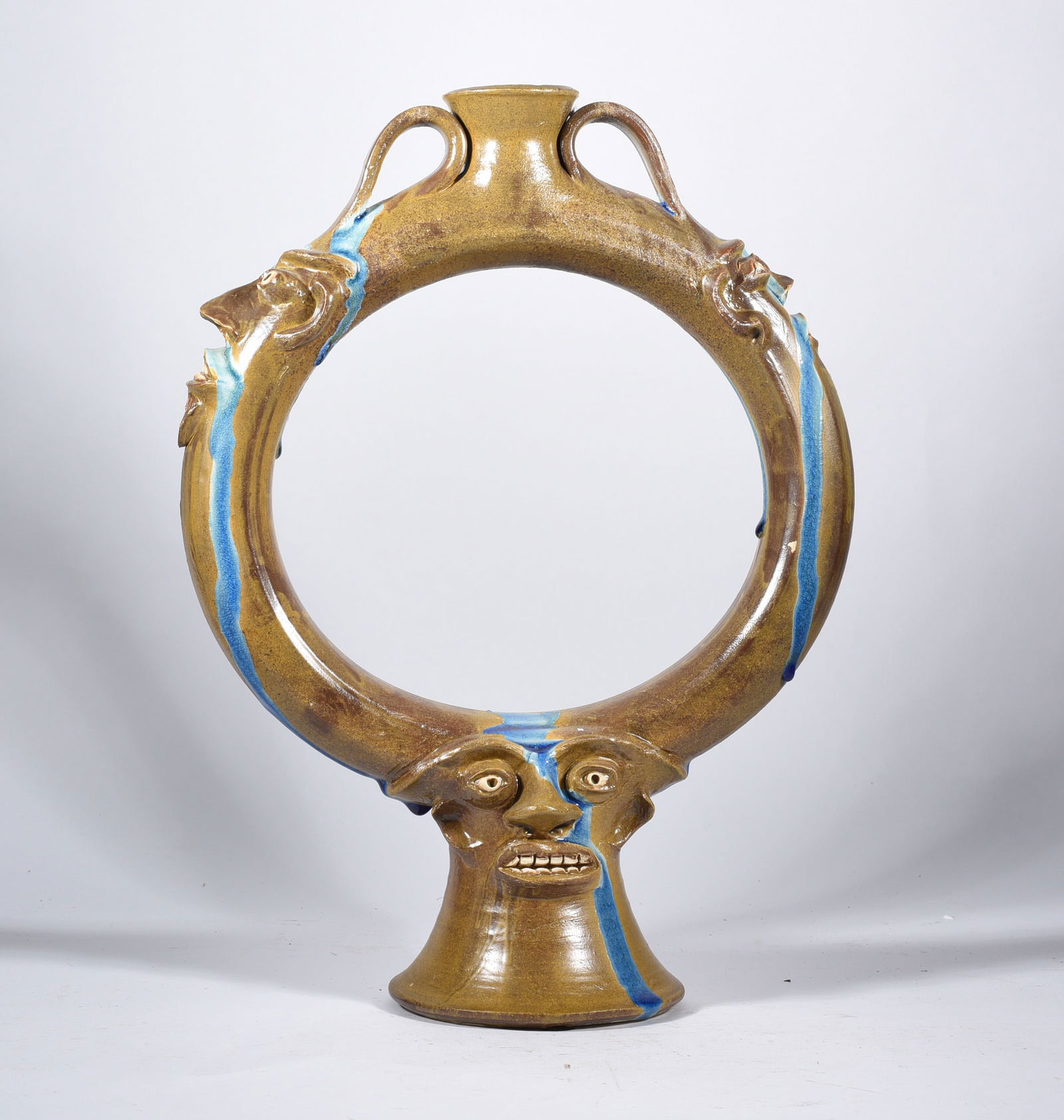Randy Tobias Folk Pottery Ring Face Jug (1 of 4)