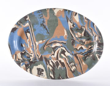 Antique Marbled Pottery China Serving Dish