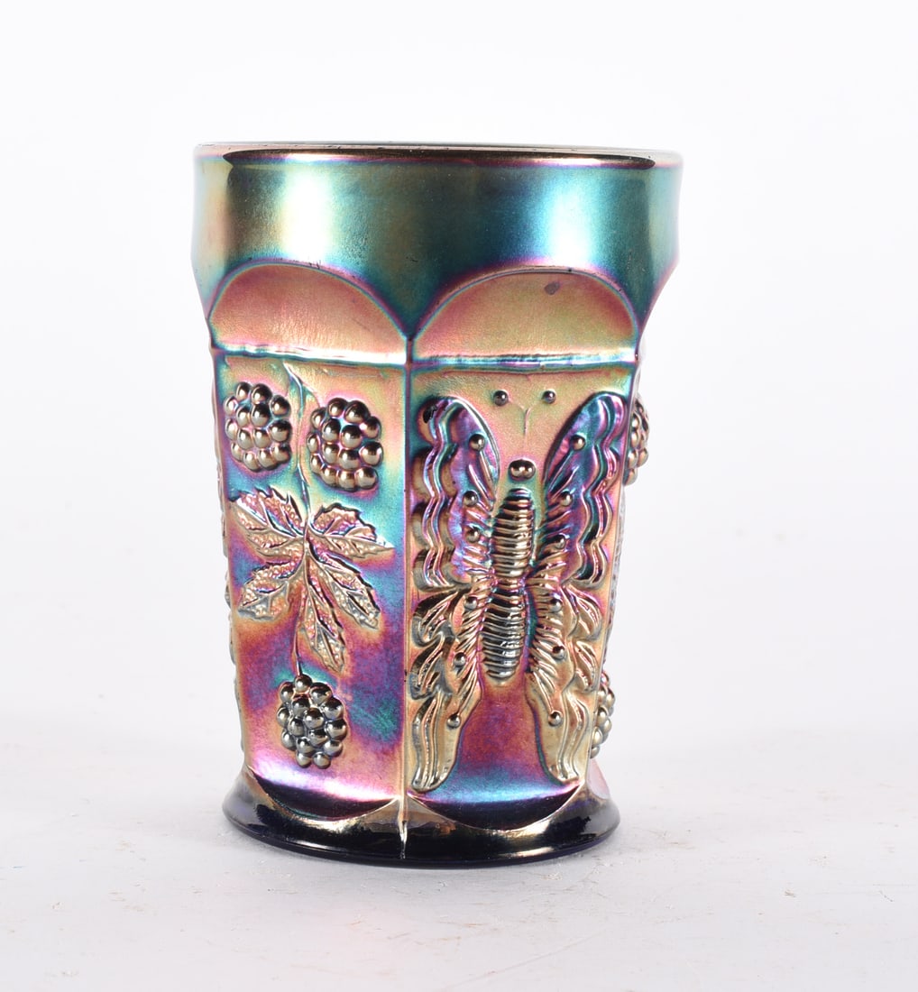 Antique Butterfly Carnival Glass Cup: these items are from the estate collection of Mary Wells. All items are sold as is where is see photos.