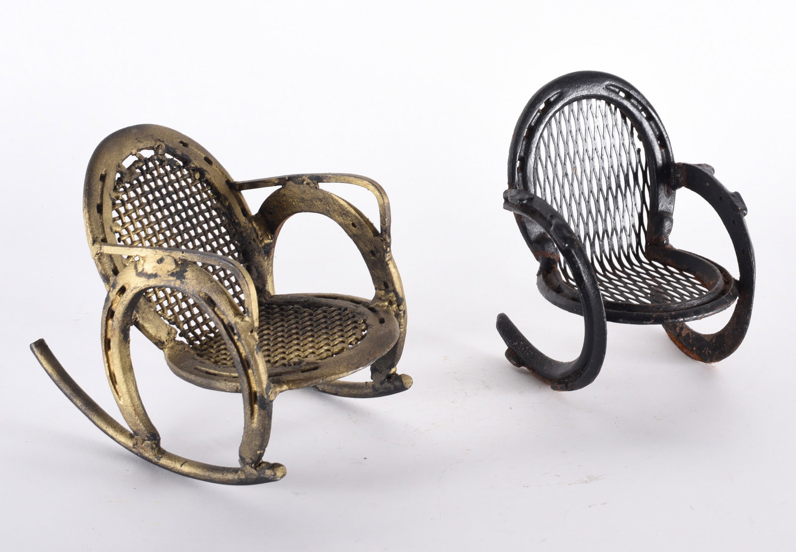 Two Folk Art Miniature Chairs: these items are from the estate collection of Mary Wells. All items are sold as is where is see photos.