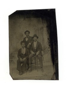 Tintype Photograph of Three African American Men with Cane